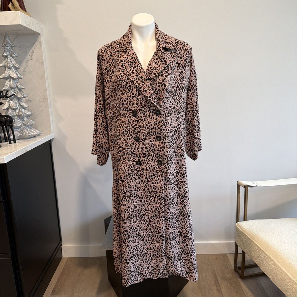Free People Daria Cheetah Double Breasted Duster XS TrenchY2K Whimsigoth Grunge - Picture 3 of 11